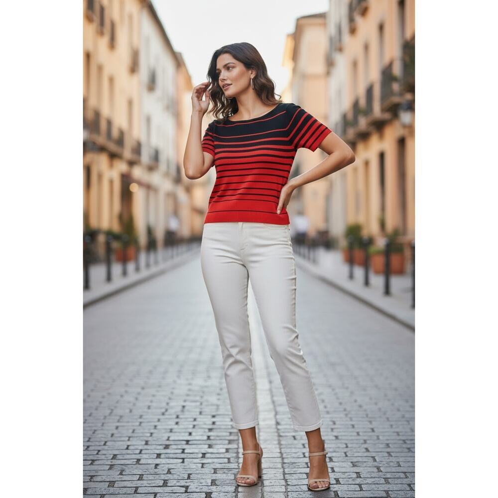 World Republic Black & Red Striped Knit Top Size M – Stretchy Chic - Picture 7 of 7